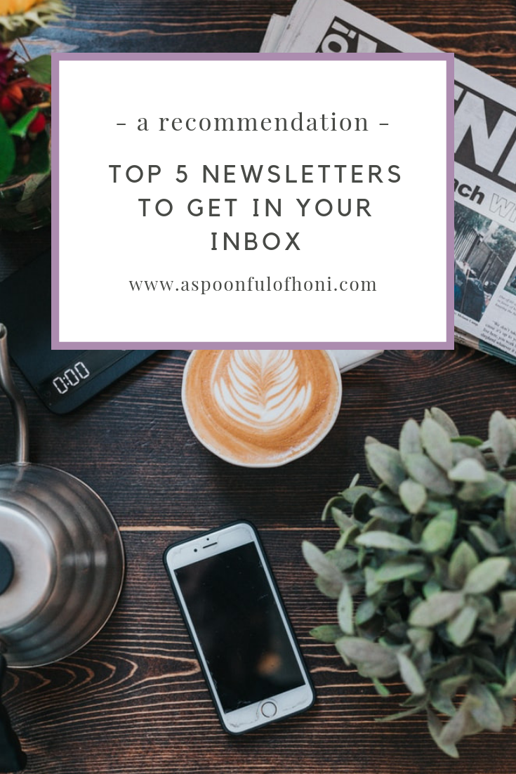 top 5 newsletters to get in your inbox pinterest graphic